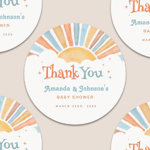 Jongen Bedankt Hier Komt de Zoon Baby Shower Ronde Sticker