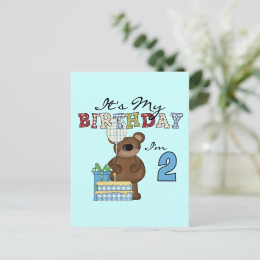 Jongen Beer 2e Verjaardag T-shirts en geschenken Briefkaart (Staand voorkant)