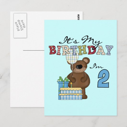 Jongen Beer 2e Verjaardag T-shirts en geschenken Briefkaart (Voorkant / Achterkant)