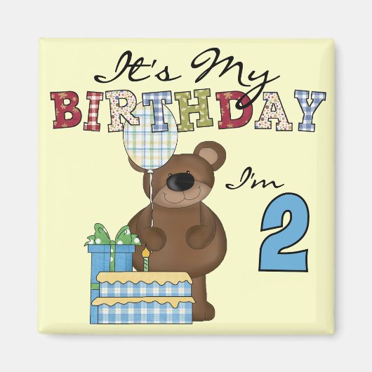 Jongen Beer 2e Verjaardag T-shirts en geschenken Magneet (Voorkant)