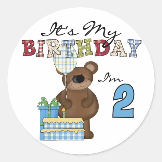 Jongen Beer 2e Verjaardag T-shirts en geschenken Ronde Sticker (Voorkant)