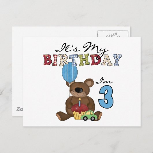 Jongen Beer 3e Verjaardag Tshirts en geschenken Briefkaart (Voorkant / Achterkant)