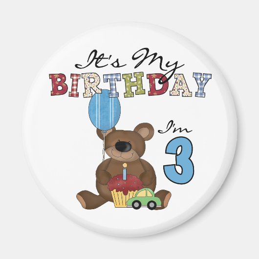 Jongen Beer 3e Verjaardag Tshirts en geschenken Magneet (Voorkant)