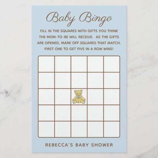 Jongen Beer Baby shower Bingo Game Flyer (Voorkant)