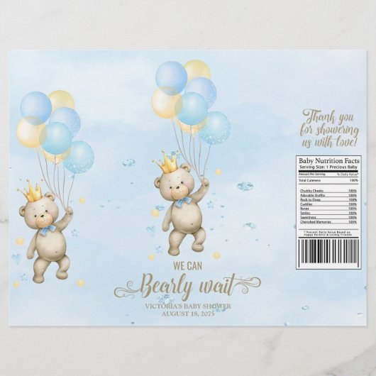 Jongen Beer Baby shower Chip Bag Wrapper Flyer (Voorkant)