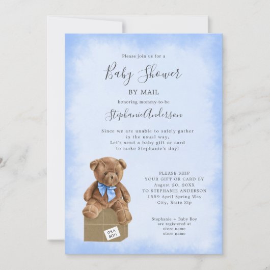 Jongen Beer Baby shower per post Kaart (Voorkant)