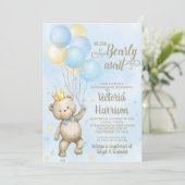 Jongen Beer Baby Shower Uitnodiging (Staand voorkant)