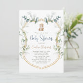 Jongen Beer Baby shower Uitnodiging - Blauw (Staand voorkant)