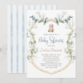 Jongen Beer Baby shower Uitnodiging - Blauw (Voorkant / Achterkant)