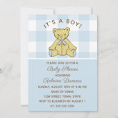 Jongen Beer Blauw Baby shower Uitnodiging (Voorkant)