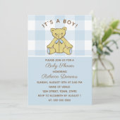 Jongen Beer Blauw Baby shower Uitnodiging (Staand voorkant)