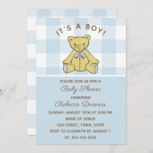 Jongen Beer Blauw Baby shower Uitnodiging (Voorkant / Achterkant)