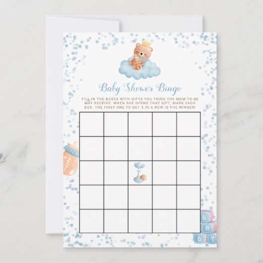Jongen Beer Blue Baby shower Bingo Kaart (Voorkant)