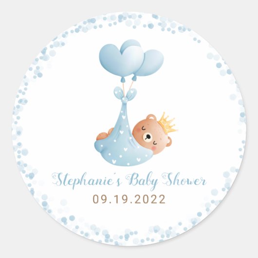 Jongen Beer Blue Baby shower Ronde Sticker (Voorkant)