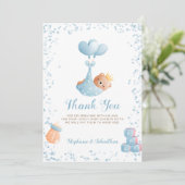 Jongen Beer Blue Dank je Baby shower Kaart (Staand voorkant)