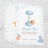 Jongen Beer Blue Dank je Baby shower Kaart (Voorkant / Achterkant)