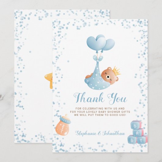 Jongen Beer Blue Dank je Baby shower Kaart (Voorkant / Achterkant)