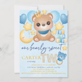 Jongen Beer Blue Second Birthday Kaart (Voorkant)