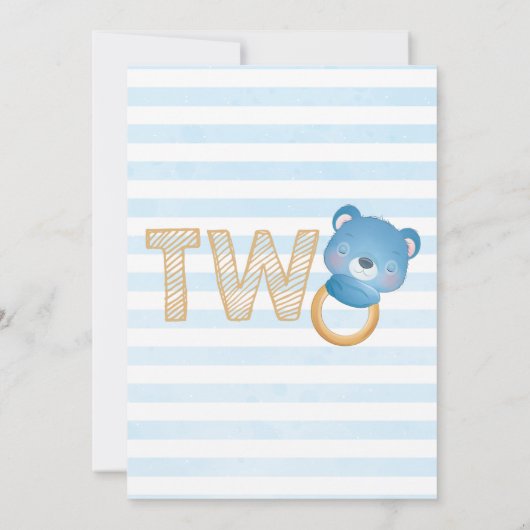 Jongen Beer Blue Second Birthday Kaart (Achterkant)