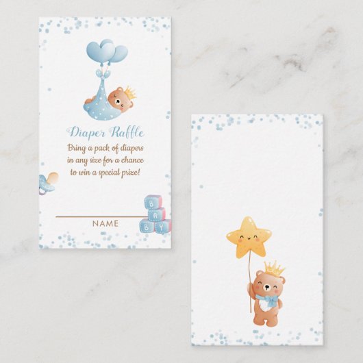 Jongen Beer Diaper Raffle Baby shower Enclosure Ka Informatiekaartje (Voorkant / Achterkant)