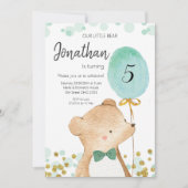 Jongen beer en ballon verjaardagsuitnodiging kaart (Voorkant)