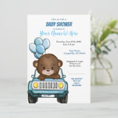 Jongen Beer in Auto Baby Shower Uitnodiging Ballon (Staand voorkant)