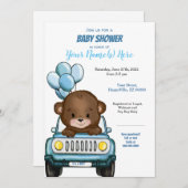Jongen Beer in Auto Baby Shower Uitnodiging Ballon (Voorkant / Achterkant)