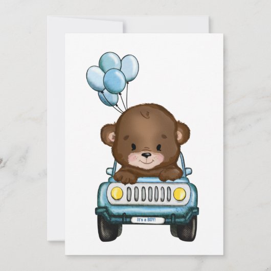 Jongen Beer in de Nobelballonnen van de Uitnodigin Kaart (Achterkant)