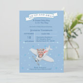 Jongen Beer Pilot Airplane Baby shower Invitation Kaart (Staand voorkant)
