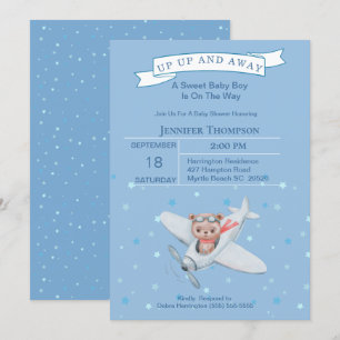 Jongen Beer Pilot Airplane Baby shower Invitation Kaart