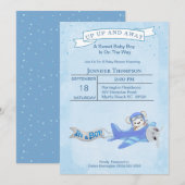 Jongen Beer Pilot Airplane Baby shower Invitation Kaart (Voorkant / Achterkant)