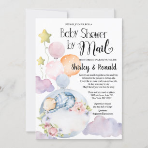 Jongen Beer Pink Floral Balloons Baby shower per p Kaart