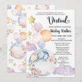 Jongen Beer Roze Floral Balloons Virtueel Baby sho Kaart (Voorkant / Achterkant)