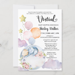 Jongen Beer Roze Floral Balloons Virtueel Baby sho Kaart