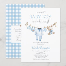 Jongen Beer Waslijn Baby Shower uitnodiging