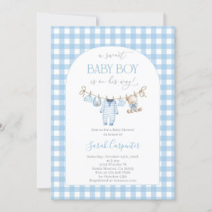 Jongen Beer Waslijn Baby Shower uitnodiging