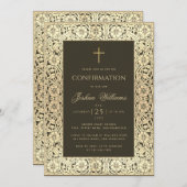 Jongen Bevestiging Black Gold Elegant  Floral Kaart (Voorkant / Achterkant)