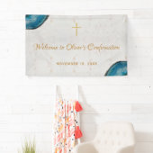 Jongen Bevestiging Blauwe Geode Script Marmer Welk Spandoek (Insitu)