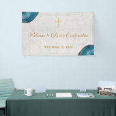 Jongen Bevestiging Blauwe Geode Script Marmer Welk Spandoek (Beurs)