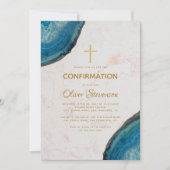 Jongen bevestiging Blue Geode Agate Gold Cross Kaart (Voorkant)