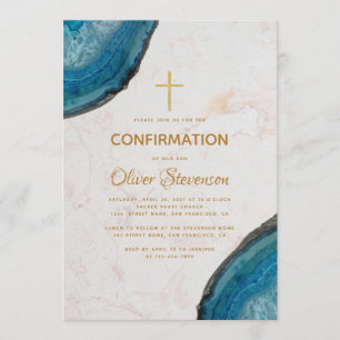 Jongen bevestiging Blue Geode Agate Gold Cross Kaart