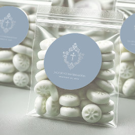 Jongen bevestiging Dusty Blue Religious Cross Cres Ronde Sticker