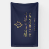 Jongen Bevestiging Elegante Marine Blauw Faux Gold Spandoek (Verticaal)