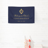 Jongen Bevestiging Elegante Marine Blauw Faux Gold Spandoek (Insitu)