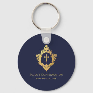 Jongen bevestiging Favorieten Navy Blue Faux Gold  Sleutelhanger