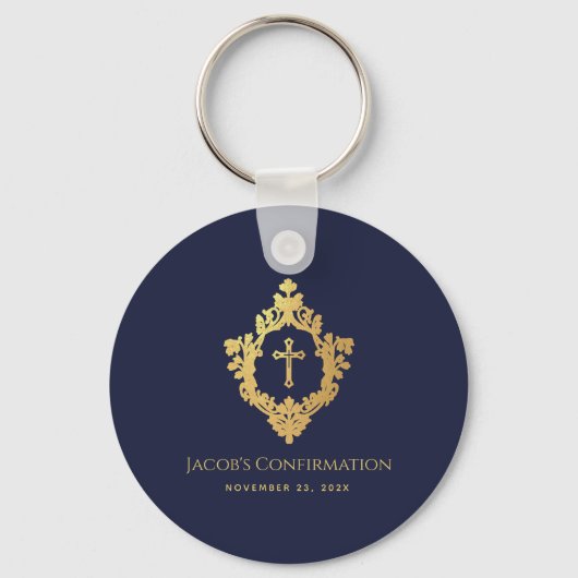 Jongen bevestiging Favorieten Navy Blue Faux Gold  Sleutelhanger (Voorkant)
