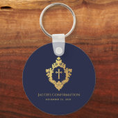 Jongen bevestiging Favorieten Navy Blue Faux Gold  Sleutelhanger (Achterkant)