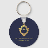 Jongen bevestiging Favorieten Navy Blue Faux Gold  Sleutelhanger (Achterkant)