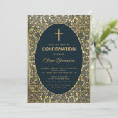 Jongen Bevestiging Gold Leaves Cross Elegant Blue Kaart (Staand voorkant)