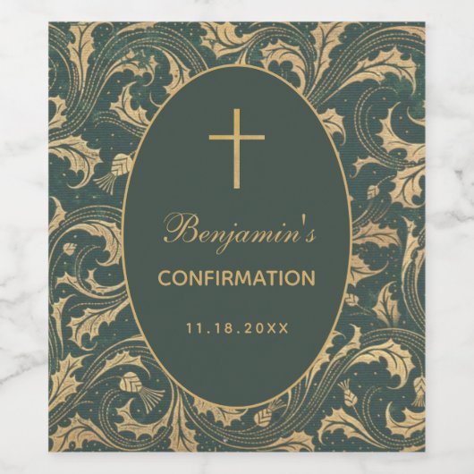 Jongen bevestiging Gouden Distel Kruis Elegant Gro Wijn Etiket (Enkel label)